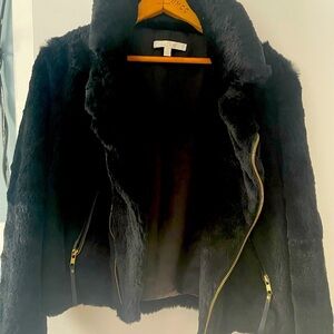 Cache Rabbit Fur Motorcycle Jkt with gold zippers